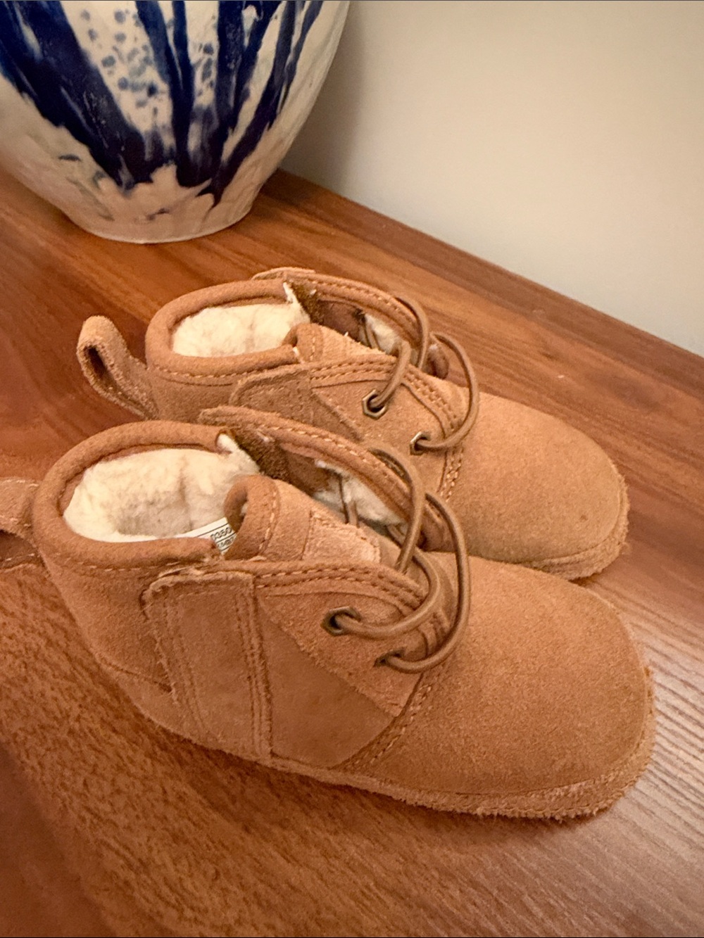 Baby Uggs Tan Suede Lace-Up Booties with Soft Sherpa Lining